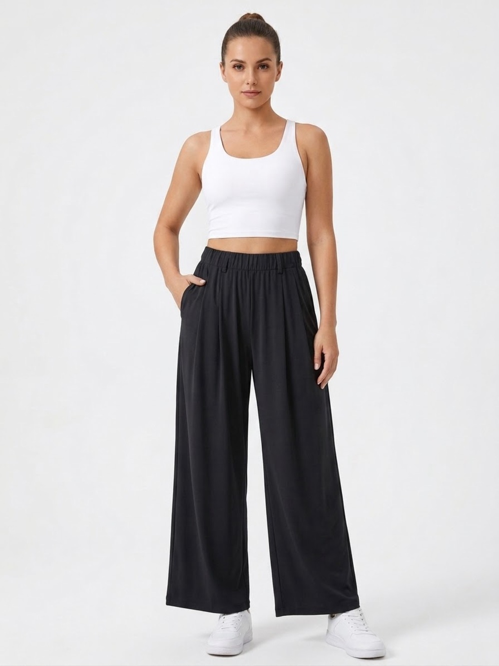 HALARA Black Wide-Leg Pull-On Pants